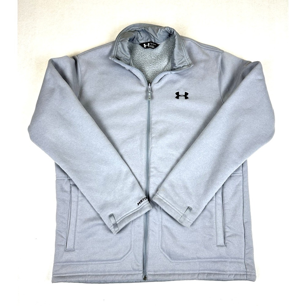Under Armour Mens Full Zip Jacket Large Gray Sherpa Lined Storm ColdGear